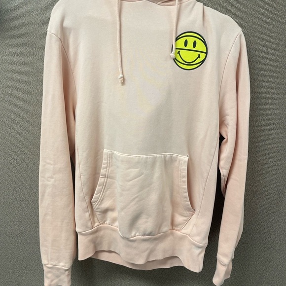 Men Peach Hoodie with Smiley Face Graphic - Picture 3 of 9